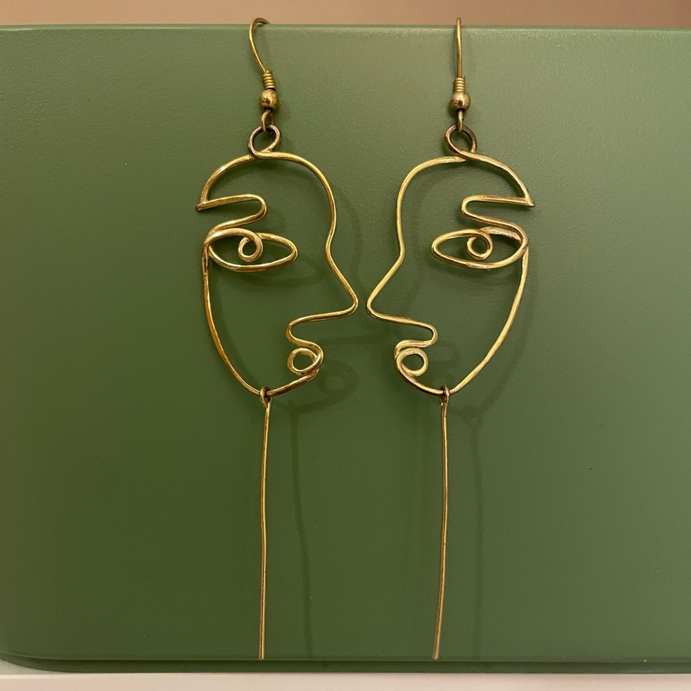 Face Earrings - Dangly, Gold Color